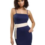 Tokyo Talkies Navy Blue Belt Detailed Shoulder Straps Bodycon Dress