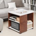 ABOUT SPACE Coffee Table – Wooden Center Table with Storage, Teapoy Table for Living Room, Engineered Wood End Table | Side Table for Hall Lounge Office Home – Oak Red & White (L 50 x B 50 x H 51 cm)