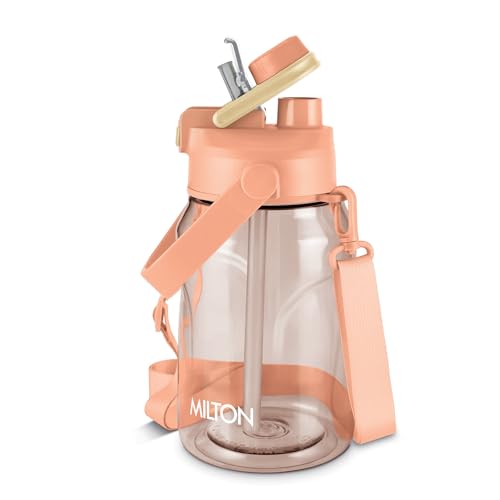 MILTON Eros 1000, 2-in-1 Sip or Gulp Lid Water Bottle 960ml | Unbreakable – Crystal Clear Plastic | Leak-Proof & BPA-Free, One-Click Open | Ideal for School, Office, Gym & Travel Use, Peach