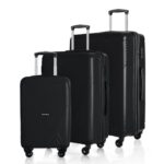 HRX Icon 3Pc Set Haileys Black Polypropylene Hard Shell Suitcase Set – Premium Travel Trolley Bags with 4 Spinner Wheels, Number Lock & Water Resistant Body