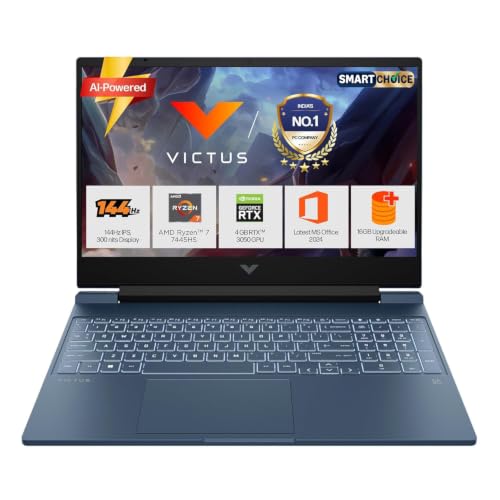 HP Smartchoice Victus, AMD Ryzen 7 7445HS, 6GB RTX 3050, 16GB DDR5(Upgradeable) 512GB SSD, 144Hz, 300 nits, 15.6”/39.6cm, Win 11, Office 24, Blue, 2.29kg, fb3134/20ax, Xbox Gamepass*, Gaming Laptop