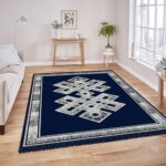 VAS COLLECTIONS Premium Chenille Carpet | 500 GSM Velvet Carpet/Area Rug/Durries with Fine Gold Yarn for Living Room, Bedroom, Runner| Blue, 150×210 cm or 5×7 ft