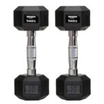 Amazon basics Rubber Encased Hex Dumbbell Weight Set Of 2, 10 Kg,Black