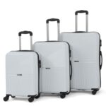 Teakwood Set of 3 8 Wheels Trolley Bag, Hard Cabin with Zipper Closure, Adjustable Push Button & Cross Side Strap, Number Lock System 360 Degree (Set of 3, Silver)