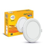 wipro Garnet 7W Round LED Alpha Panel | Cool White Light (6500K) | Recessed Down Light for False Ceiling | Cutout – 82mm | Pack of 1