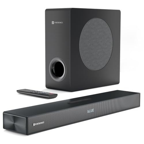 Portronics 140W Pure Sound 110 2.1 Channel Home Theatre with Deep Base Wired Subwoofer, Bluetooth 5.3, TI DSP Chipset, HDMI ARC, Optical, USB, AUX, Multiple EQ Modes, Remote (Black)
