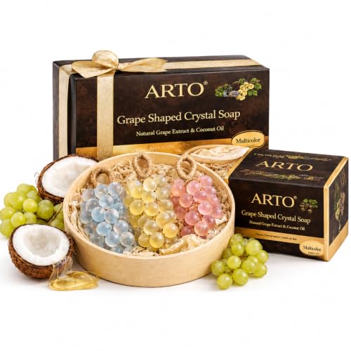 ARTO Grape Shaped Crystal Soap – Decorative Handmade Bathroom Soap Bar – Natural Grape Extract & Coconut Oil for Deep Cleansing & Moisturizing – Elegant Guest Soap & Home Decor Gift (Multicolor)