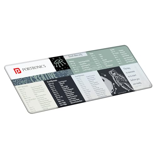 Portronics Comfipad 2 Extended Mouse Pad with Windows Shortcuts Design, Non-Slip Base, Stitched Edges, High-Precision Smooth Surface, Water Resistant Keyboard Pad for Gaming, Office & Home (Grey)