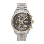 BOSS Grand Prix 44 Qtz Fashion Chrono Grey Round Dial Men’s Watch|Two Tone Stainless Steel Material|Silver Color Band – 1514252