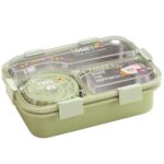 ATTRO Jupiter Lunch Box with 3 Inner Steel Compartment, 1 Small Container, 1 Spoon & Chopstick Air-Tight Leakproof Heat Water Insulation Design- 700ml+70ml Green