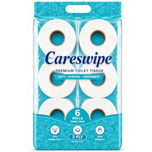 Careswipe 3 Ply Toilet Tissue Paper Rolls Pack of 6 | Soft Paper And Highly Absorbent Toilet Paper 6 Rolls | Ultra Soft Bathroom Rolls, Superior Comfort & Everyday Convenience