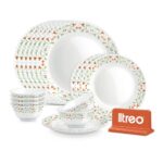 Treo by Milton Opalware Aurelia Meena Dinner Set of 18 | Serving for 6 | Microwave & Dishwasher Safe | Bone-Ash Free | Tempered Toughness | Plates & Bowls | Crockery Set for Dining & Gifting