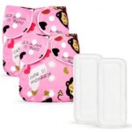 GLUN® Adjustable Reusable Baby Cloth Diaper with 2 Absorbent Inserts, Waterproof & Washable Pocket Nappy, Soft Comfortable Fit for Infants and Toddlers, Pink Monkey Print
