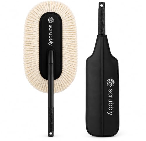 Scrubbly Car Duster – Lint-Free & Scratch-Free Car Cleaner Brush with Long Handle – Car Dust Cleaner Features Paraffin Wax Coating for 2X Better Cleaning Performance – Car Cleaning Brush for Exterior