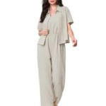 TOPLOT Women’s Jumpsuit Co-ord Set | Soft Breathable Feel | Comfortable Fit with Easy Movement | Stylish One-Piece Outfit Design | Perfect for Casual & Travel (Jump-Suit-5225-Cream-M)