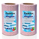 PackPro Non-Woven Kitchen Towel Roll | Red | 160 Pulls | 80 Pulls x 2 Rolls | Washable, Eco-Friendly, Disposable Cleaning Towels for Home, Office, and Kitchen Use | Soft & Highly Absorbent