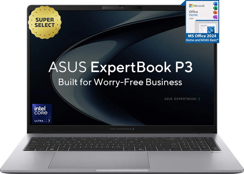 ASUS ExpertBook P3 with AI PC Metal Top 1 Yr ADP Intel Core Ultra 7 255H – (16 GB/512 GB SSD/Windows 11 Home) P3606CCA-MB0326WS Laptop(16 inch, Misty Grey, 1.77 Kg, With MS Office)