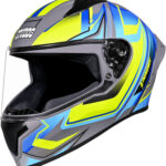 STUDDS Thunder Flash Full Face ISI & DOT Certified Helmet with Spoiler and Clear Visor Motorbike Helmet(MATT GREY – BLUE)