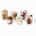 SIMPARTE Orchid Double Wall Glass Coffee Mugs 350ml Set of 6 Insulated Crystal Clear Tea Cups with Handle for Hot & Cold Coffee Latte Cappuccino Espresso Microwave Safe Stylish Borosilicate Drinkware