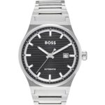 Hugo BOSS Boss Candor Auto Mech-Automatic Black Round Dial Men’s Analog Watch|Stainless Steel Material|Silver Color Band – 1514117