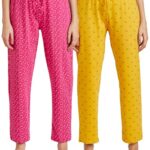 Amazon Brand – Symbol Women’s Cotton Ankle Length Regular Fit Pyjama Set (Combo Pack of 2) (SBT-02 Cont_Mustard & Magenta_XS)