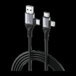 Portronics 4-in-1 Cable 3 A 1 m Konnect 4 IN 1 Multi Functional with Nylon Braided Fast for Android, iOS Devices(Compatible with Smartphones, Tablet, Laptop, Macbook, Black, One Cable, NA)