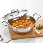 SOLARA Triply Stainless Steel Kadai with SS Lid 20 cm, Tri Ply SS Kadhai, Heavy Bottom Induction Base Cookware, Stainless Steel Cooking Pot for Frying, Sauteing, Curry
