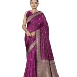 MANOHARI Women’s Most Trendy Banarasi Woven Purple Wine Saree With Heavy Jacquard Work Saree With Blouse Piece