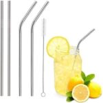 ADD2CART Stainless Steel Drinking Straws, 21.6 cm Long, 6 mm Radius, Set of 4 with Cleaning Brush, Dishwasher Safe