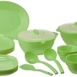 SignoraWare BPA Free Plastic Square Dinner Set | Microwave Safe | Unbreakable & Lightweight | Odor-Free | Great for Parties & Gatherings | Ideal for Regular Home Meals (Set of 32 pcs | Green)