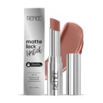RENEE Matte Lock Lipstick – Jazz, Moisturizing, Long Lasting & Weightless Formula, Intense Color Pay Off with Ultra-Matte Finish, Enriched with Avocado oil, Vitamin E, D & Beta-Carotene, 3.5 Gm