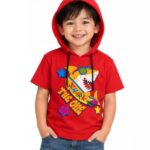 WINGS 2 FLY Boys Half Sleeve Hooded T-Shirt | Stylish Hoodie Tee for Kids | Order multiple quantities to receive both Red and navy colors.