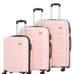Teakwood Small-Medium-Large 8 Wheels Trolley Bag, Hard Cabin with Zipper Closure, Adjustable Push Button & Cross Side Strap, TSA Lock System 360 Degree (Set of 3, Rose)