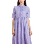 Amazon Brand – Symbol Women’s Rayon Fit and Flare One Piece Midi Length Dress (DR-05-WES-CONT_Violet_S)