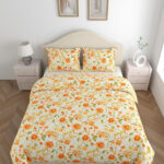 haus & kinder Microfiber Double Flat 200 TC Printed 1 Bedsheet with 2 Pillow Covers(Blue)
