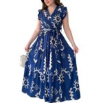 KZULLY | Dress for Women Western Maxi Style, Ethnic Look Outfit for Women, A Line Flared Pattern, Indo Western Dresses, One Piece Long Gown Blue
