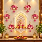 Lotus Hanging for Decoration | Handmade Wall Decor with Jhumki Style | Set of 6 Pink/Rani | Export Quality Lotus Hanging for Home, Temple & Pooja Room | Diwali, Wedding & Festival Decor