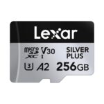 Lexar 256GB Professional Silver Plus Micro SD Card with Adapter, UHS-I, C10, U3, V30, Full HD & 4K, 205MB/s Read, 150MB/s Write, microSDXC Memory Card for Videographers, Gamers