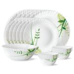 Larah By Borosil Herbs Opalware Dinner Set, 19-Pieces, White