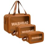 KASHIVAL Clear Travel Toiletry Bags Set, Waterproof Organizer Pouches, Large Capacity Storage Cases for Cosmetics, Accessories, 3 Pack (Brown)