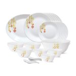 Larah by Borosil – Tiara Series, Pebbles, 33 Pcs, Opalware Dinner Set, White