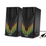 FRONTECH 2.0 USB Powered Multimedia Speakers with RGB Lights | 2 x 3W Drivers (5.2 cm) | AUX Connectivity | for Laptop, PC, Mobile | 1 Year Warranty (SPK-0006, Black)