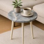 CraftsX2Z Wooden Small Coffee Table | Wooden Side Table | Multipurpose Table | End Table | Stool for Living Room & Bedroom | Table with Wooden Legs | Round Sturdy & Plant Stand 12 Inch Grey