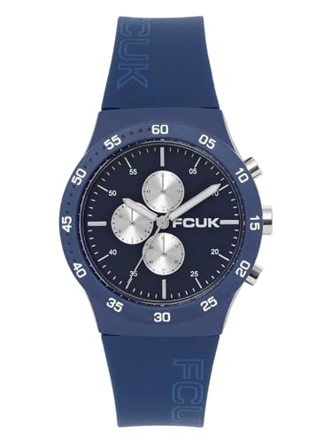 French Connection FCUK METROME FW25 Unisex Analog Watch, 39mm Blue Silicone Strap, Matt Blue Dial – FC199U