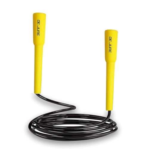 DE JURE FITNESS Adjustable Skipping Rope – Slim Handle, 275cm, Multiple Colors (Black-Yelloiw)