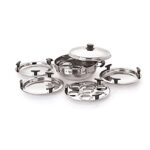 Neelam Stainless Steel Multi Kadai Big Induction Base 3500 ml, Silver | Versatile Cooking Set Including 1 Multi Kadai, 2 Dhokla Plates, 1 Patra Plate, 2 Idli Dishes, 1 Lid | Perfect for Daily Use.