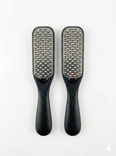 VARNEYA Professional Foot Scrubber Pack of 2 | Large Stainless Steel Heel File | Foot Care Tool | Reusable Pedicure Tool for Smooth & Healthy Feet