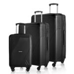 HRX Icon 3Pc Set Haileys Black Polypropylene Hard Shell Suitcase Set – Premium Travel Trolley Bags with 4 Spinner Wheels, Number Lock & Water Resistant Body