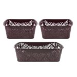 SIMPARTE Turkish Basket Small and Medium Plastic Organizer Durable with Handles for Kitchen, Wardrobe, Bathroom – Multipurpose for Clothes, Books, Toys (Set of 3, Brown)