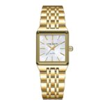 Daniel Hechter Paris Clara Collection Analog Quartz Watch for Women with Square Mother of Pearl White Dial, Metal Case, Gold Stainless Steel Strap and Water Resistant – DHW2027-55